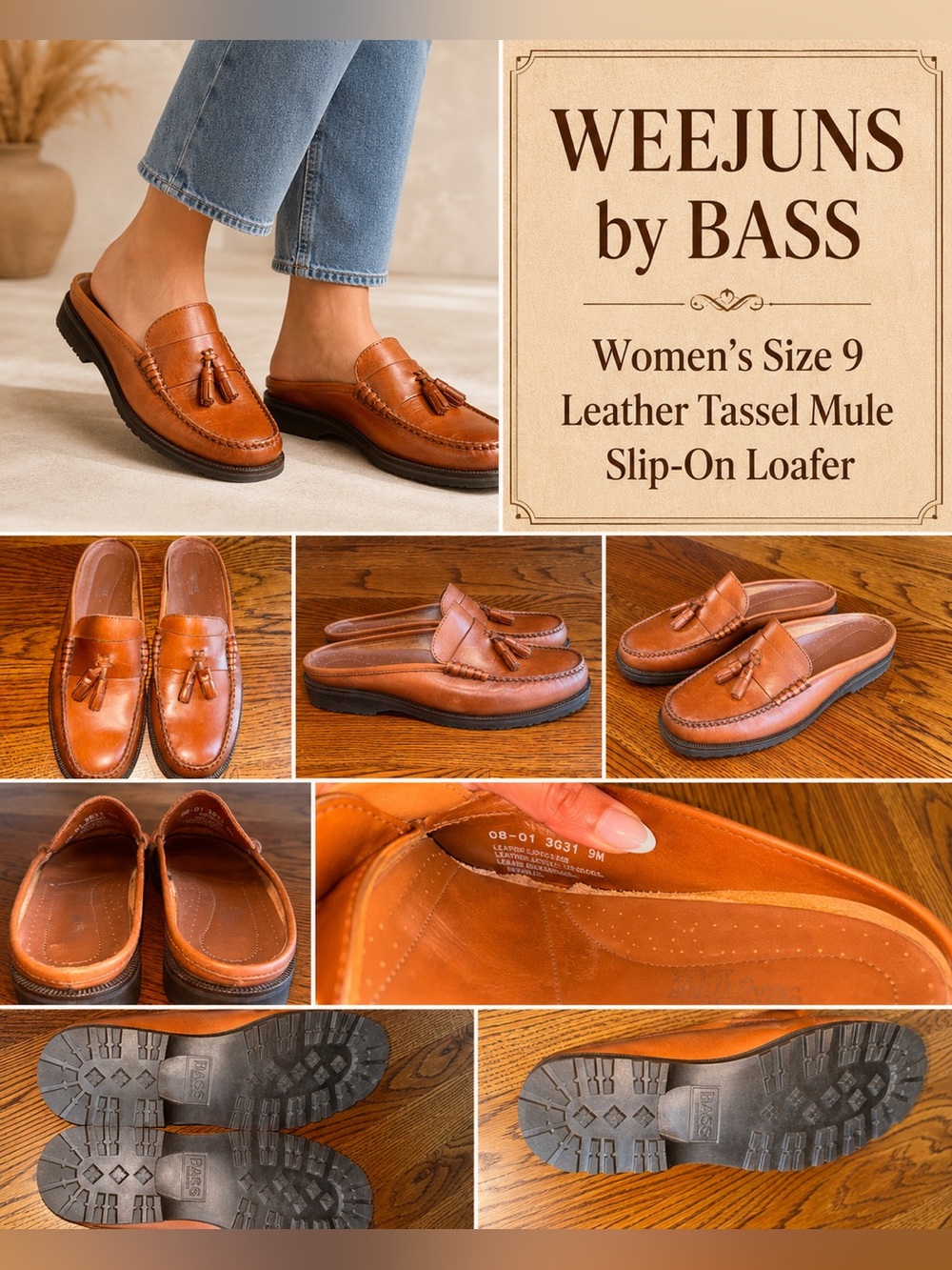 G.H. Bass Weejuns Women’s Size 9 Brown Leather Tassel Mule Loafers